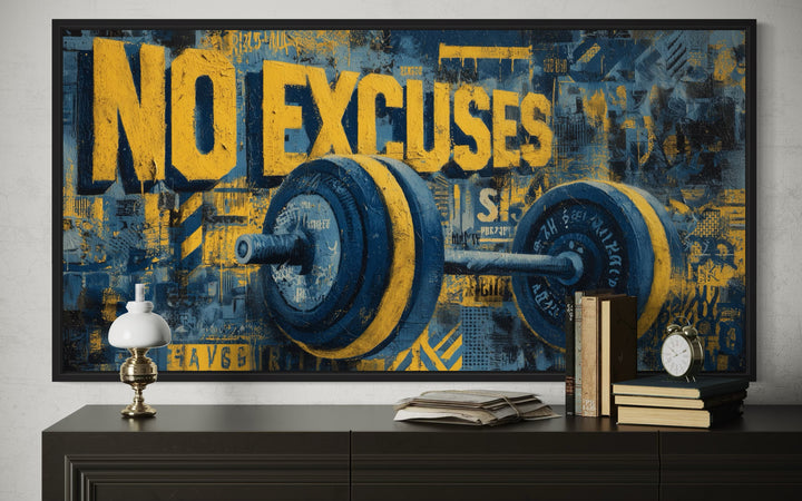 Dumbbells No Excuses Graffiti Painting Motivational Home Gym Wall Art