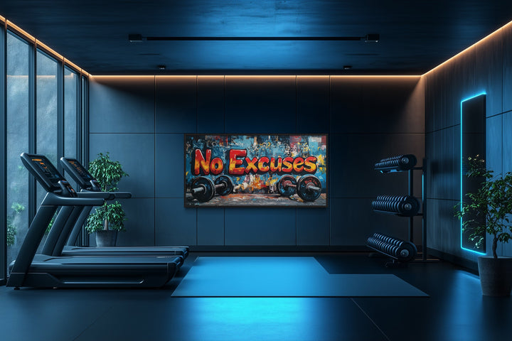 Dumbbells No Excuses Graffiti Painting Motivational Home Gym Wall Art