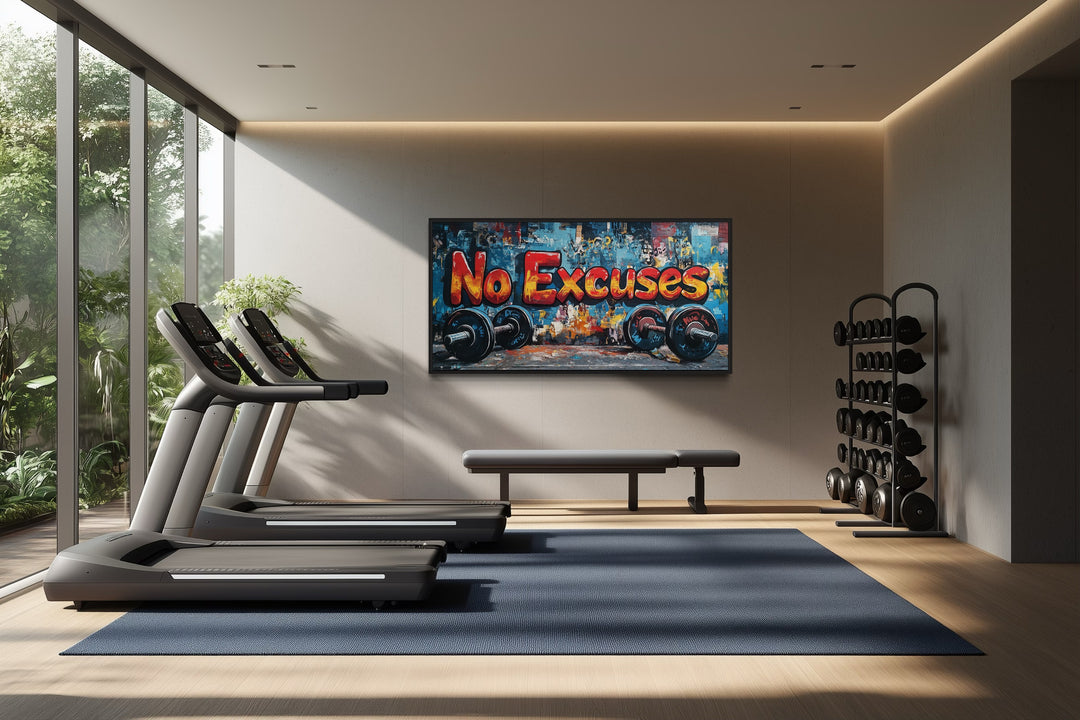 Dumbbells No Excuses Graffiti Painting Motivational Home Gym Wall Art