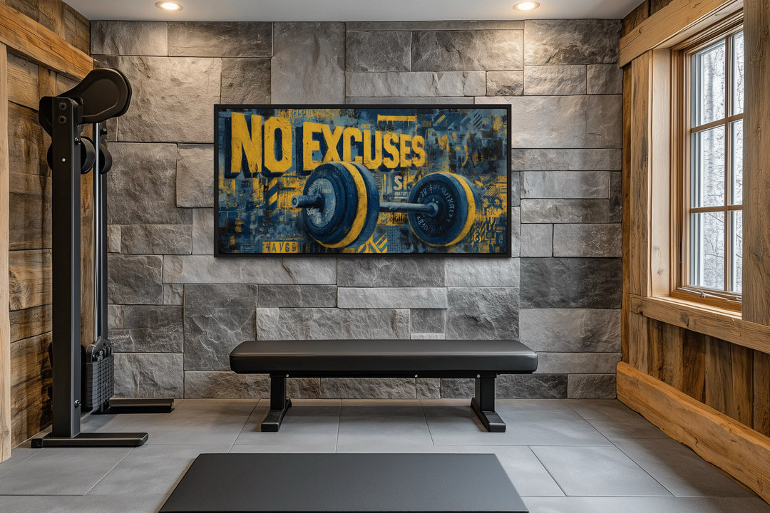 Dumbbells No Excuses Graffiti Painting Motivational Home Gym Wall Art