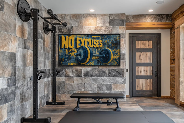 Dumbbells No Excuses Graffiti Painting Motivational Home Gym Wall Art