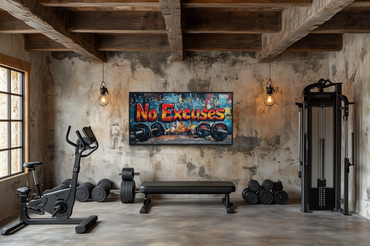 Dumbbells No Excuses Graffiti Painting Motivational Home Gym Wall Art