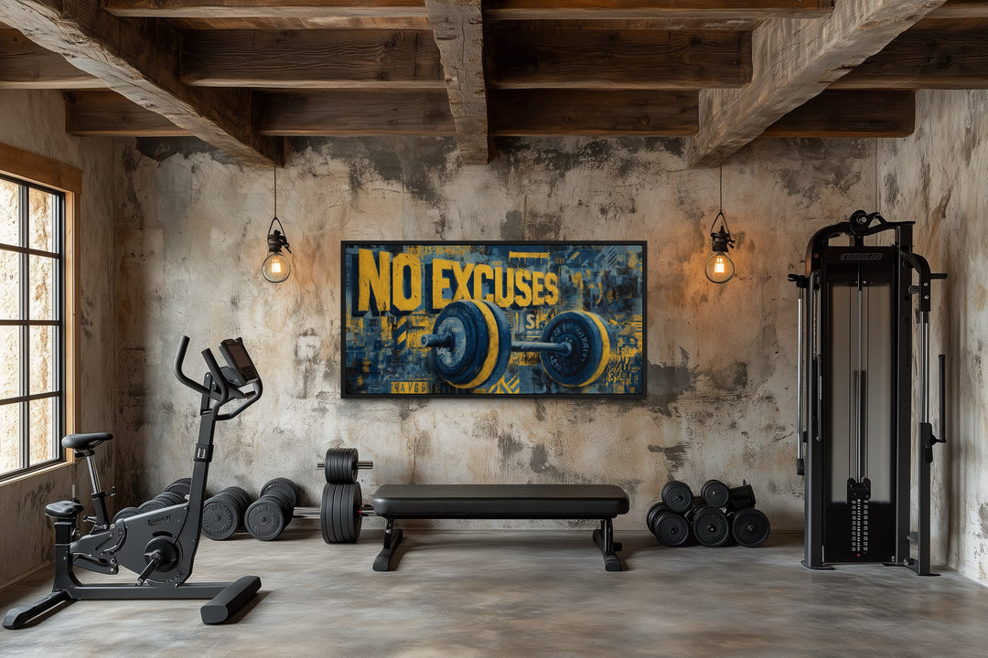 Dumbbells No Excuses Graffiti Painting Motivational Home Gym Wall Art