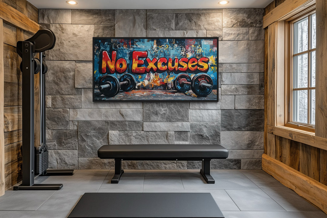 Dumbbells No Excuses Graffiti Painting Motivational Home Gym Wall Art