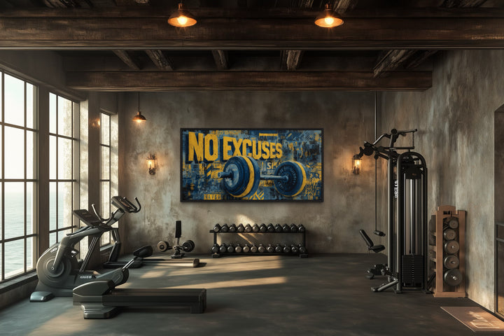Dumbbells No Excuses Graffiti Painting Motivational Home Gym Wall Art