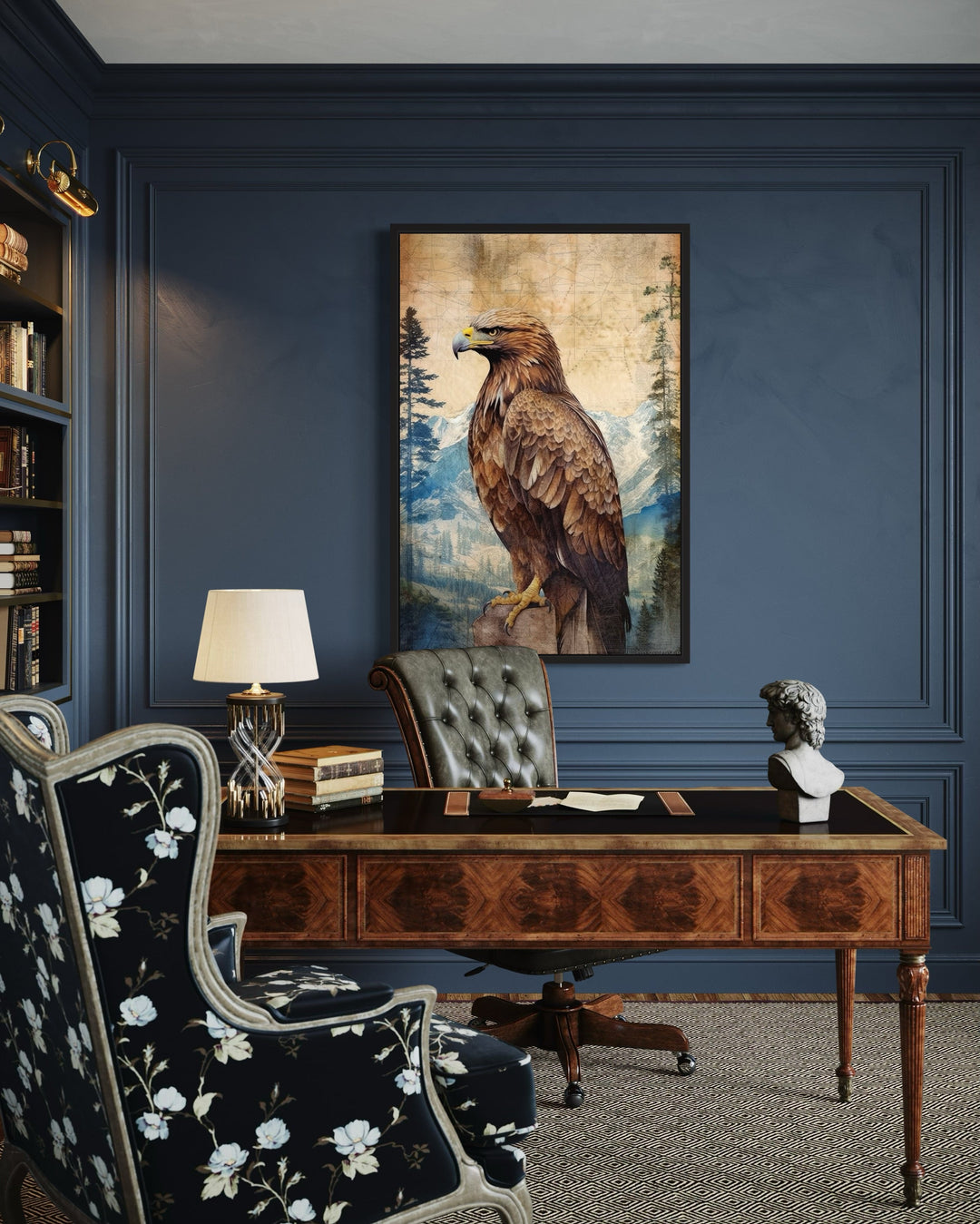 Eagle In Mountains Sitting On a Rock Framed Canvas Wall Art