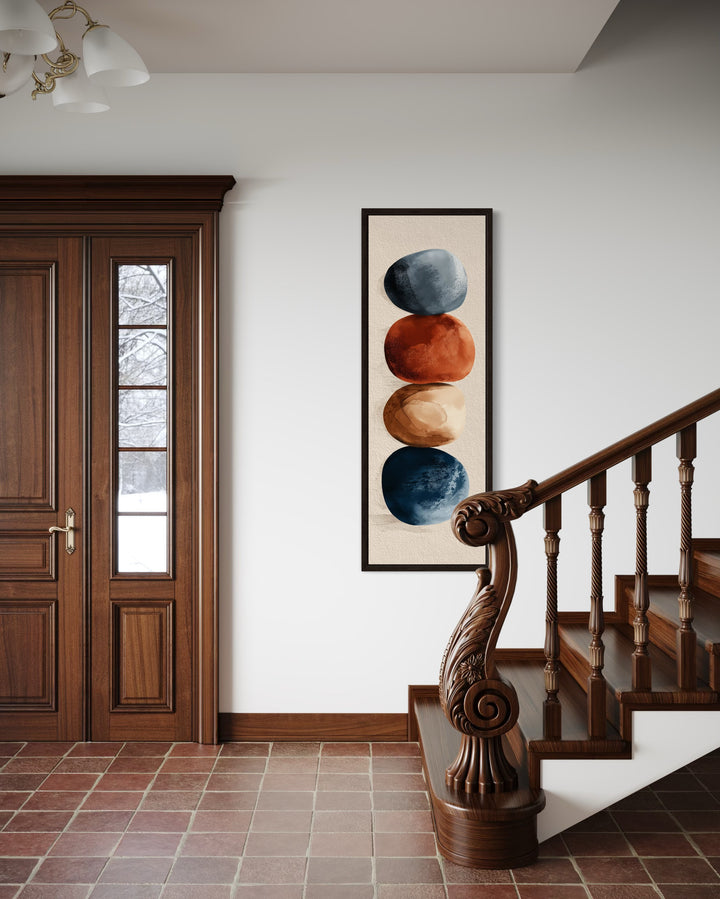 Earth Tones Brown Beige Navy Rocks Shapes Mid Century Modern Tall Vertical Wall Art