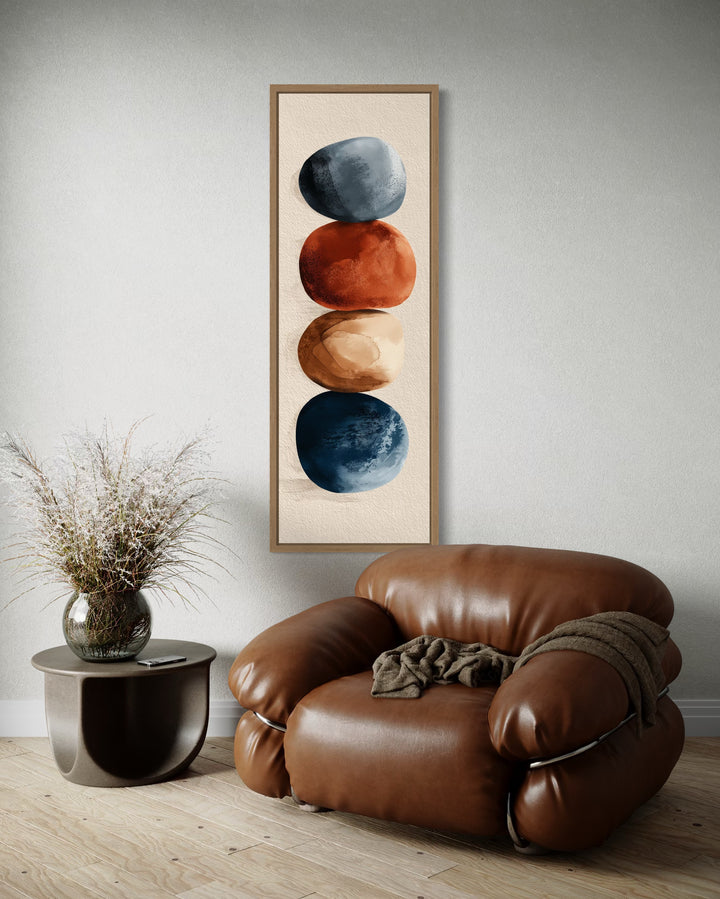 Earth Tones Brown Beige Navy Rocks Shapes Mid Century Modern Tall Vertical Wall Art