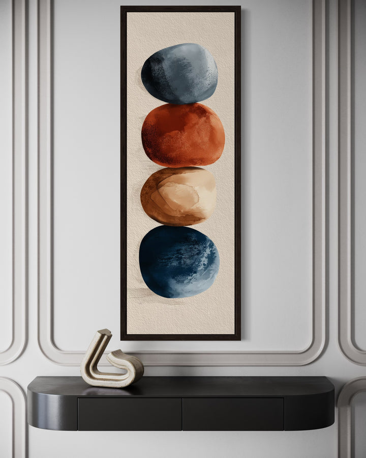 Earth Tones Brown Beige Navy Rocks Shapes Mid Century Modern Tall Vertical Wall Art