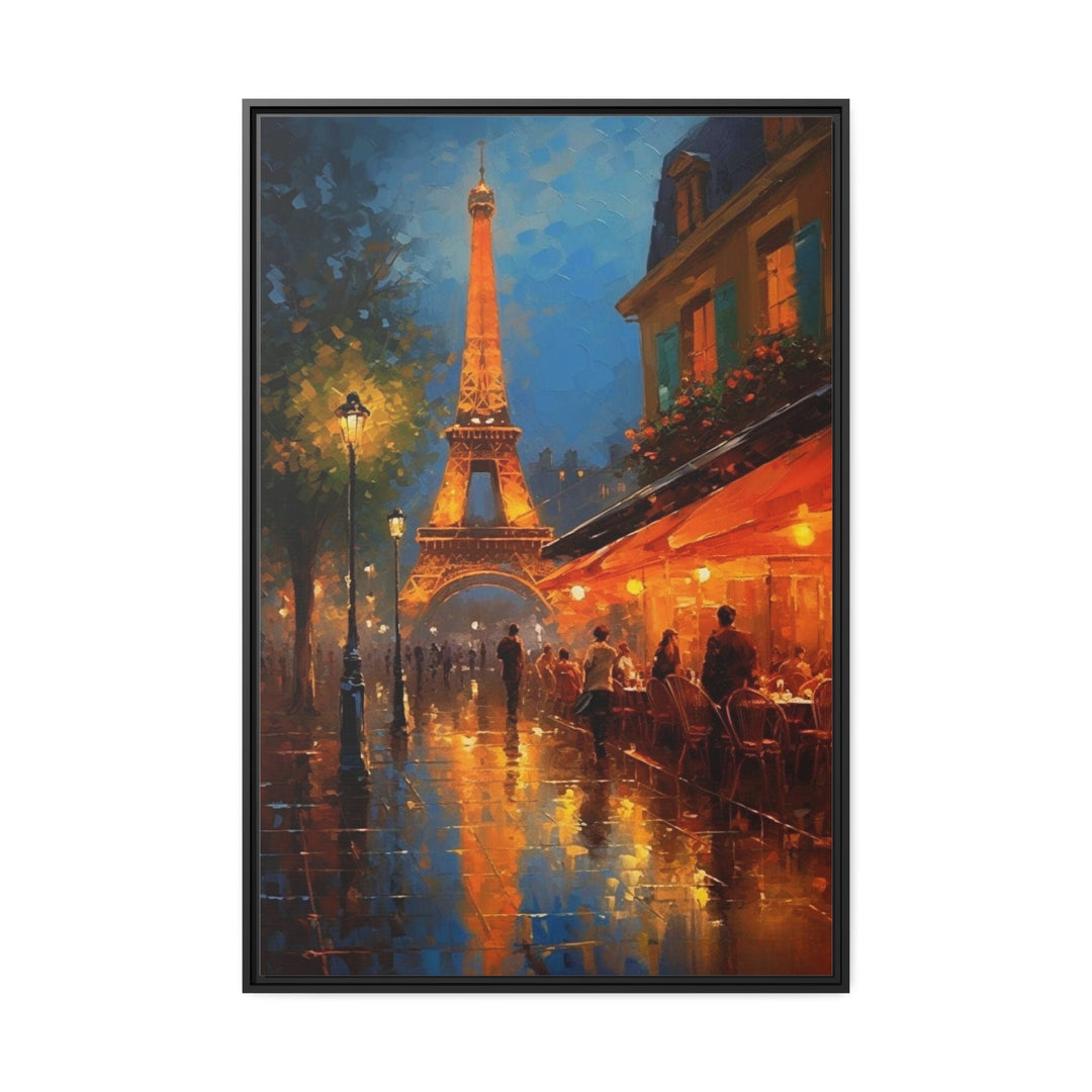 Eiffel Tower And Paris Street Cafe Framed Canvas Wall Art