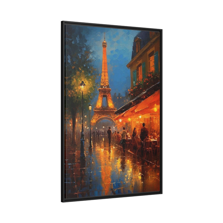 Eiffel Tower And Paris Street Cafe Framed Canvas Wall Art