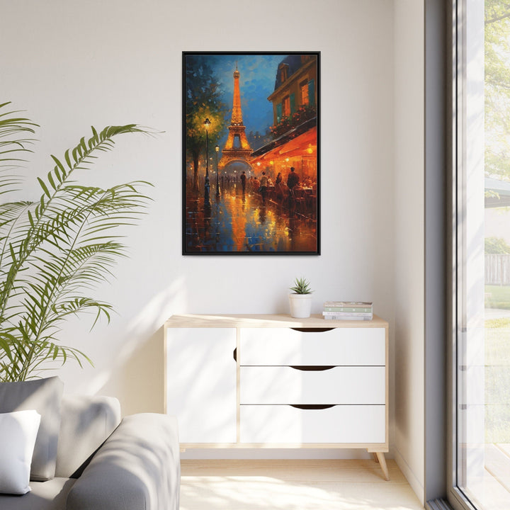 Eiffel Tower And Paris Street Cafe Framed Canvas Wall Art