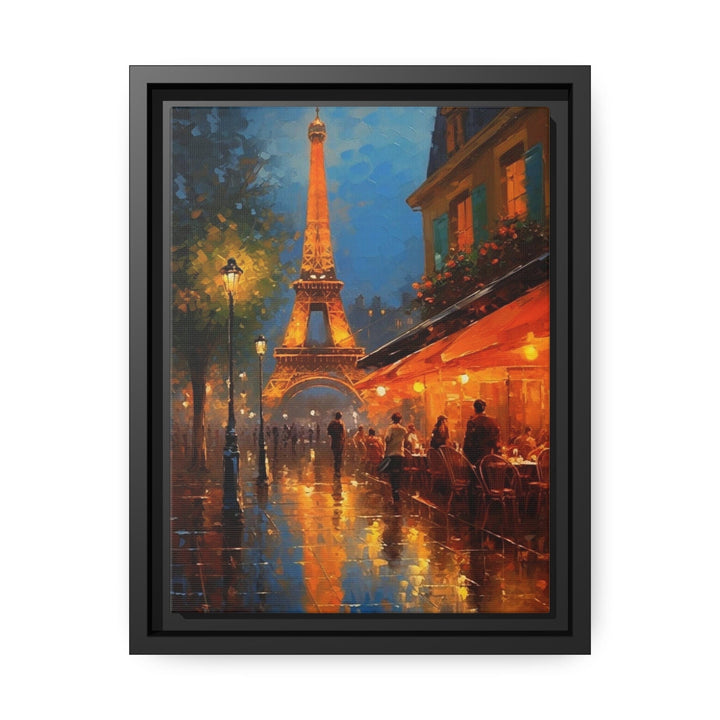 Eiffel Tower And Paris Street Cafe Framed Canvas Wall Art