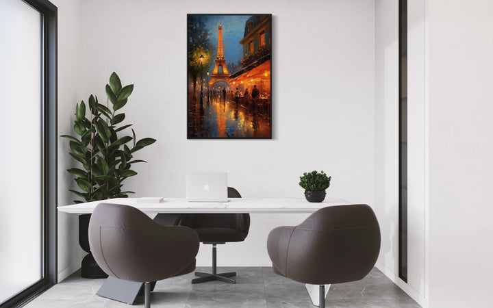 Eiffel Tower And Paris Street Cafe Framed Canvas Wall Art