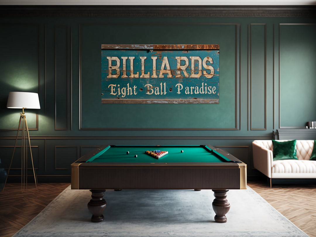 "Eight Ball Paradise" Vintage Sign Retro Billiards Room Wall Art