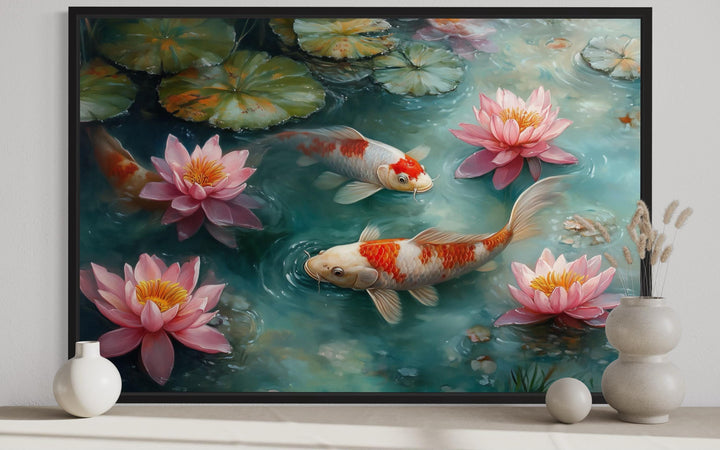 Elegant Japanese Koi Fish Watercolor Painting Canvas Art