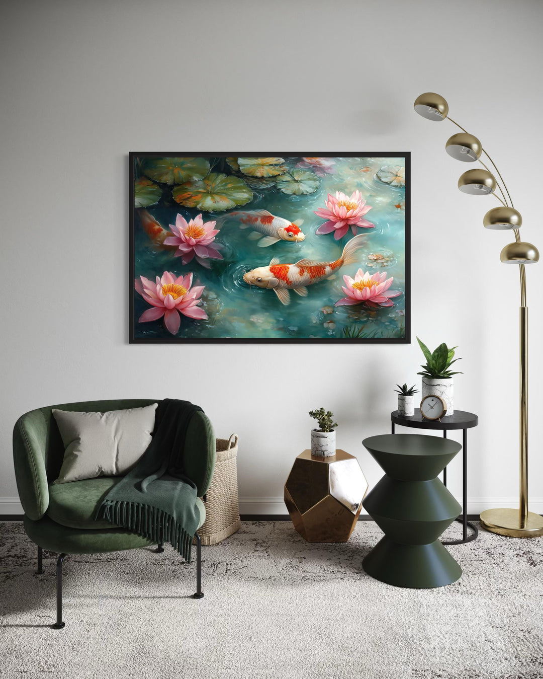 Elegant Japanese Koi Fish Watercolor Painting Canvas Art