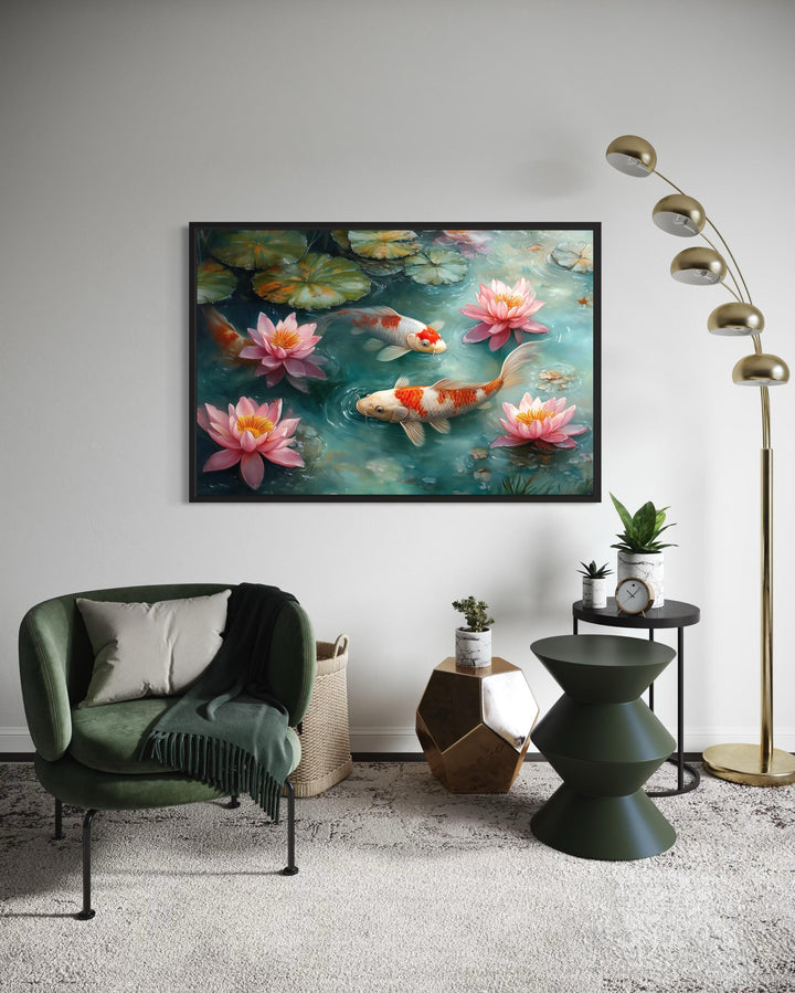 Elegant Japanese Koi Fish Watercolor Painting Canvas Art