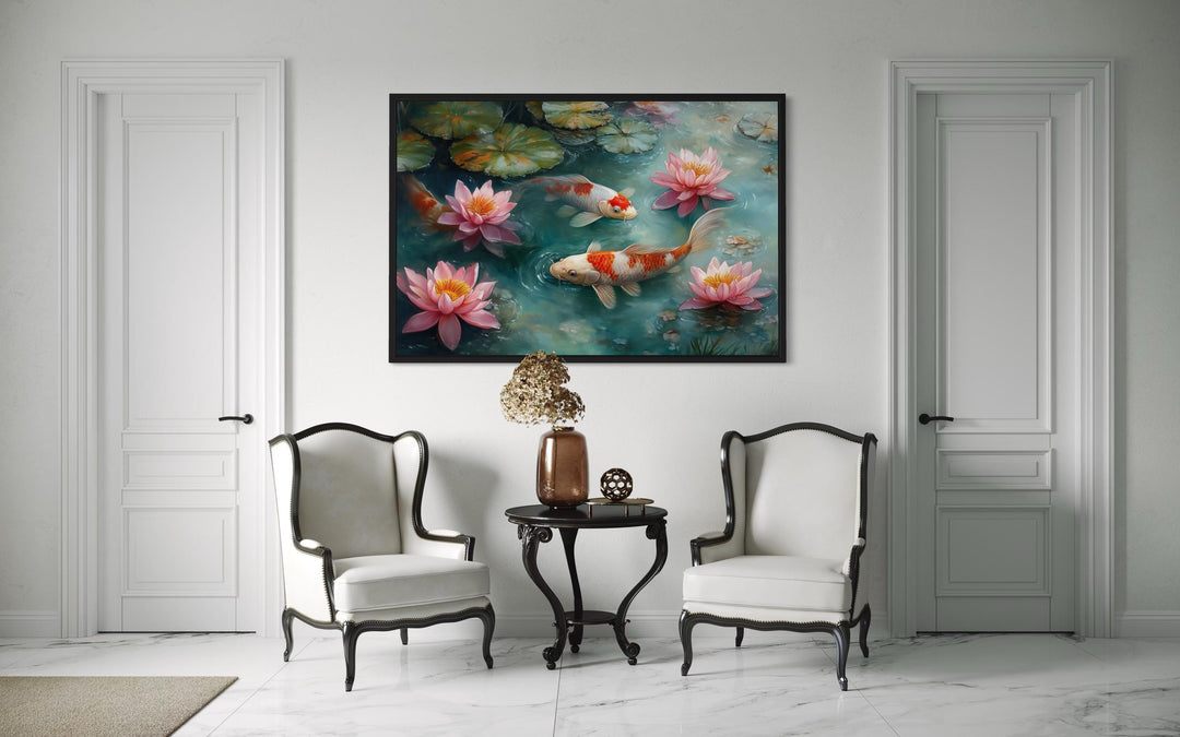 Elegant Japanese Koi Fish Watercolor Painting Canvas Art