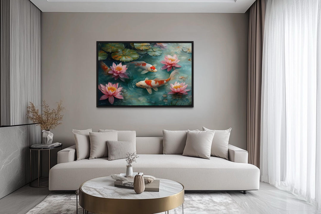 Elegant Japanese Koi Fish Watercolor Painting Canvas Art