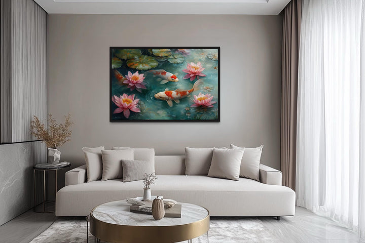 Elegant Japanese Koi Fish Watercolor Painting Canvas Art
