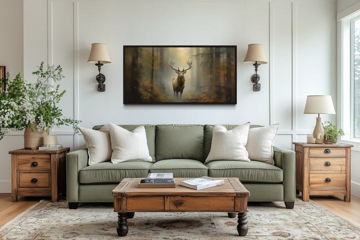 Elk Canvas Wall Art - Large Framed Rustic Cabin Decor With Majestic Forest Scene