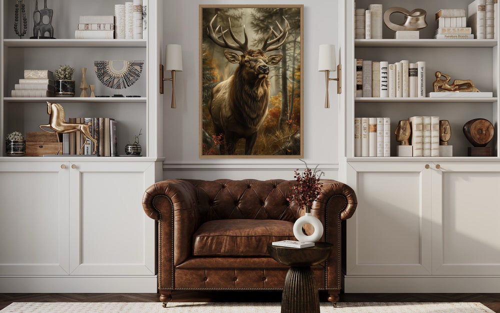 Rustic Cabin Wall Decor - Elk In The Forest Framed Canvas Wall Art