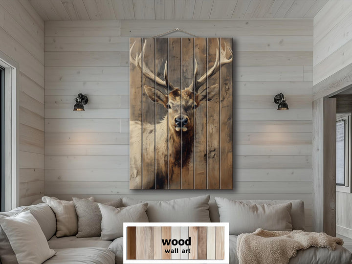 Elk Portrait Distressed Wood Wall Art