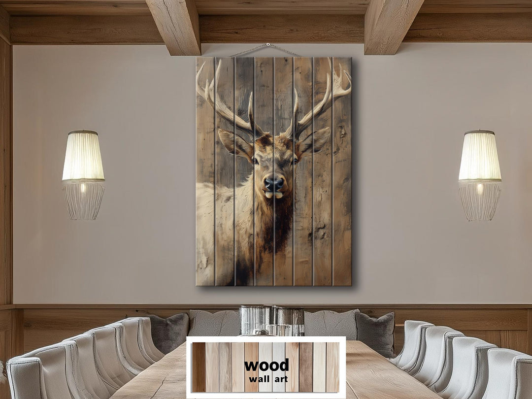 Elk Portrait Distressed Wood Wall Art