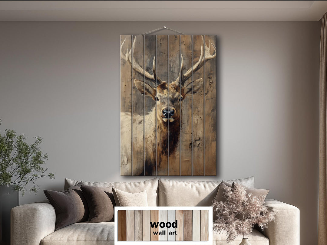 Elk Portrait Distressed Wood Wall Art