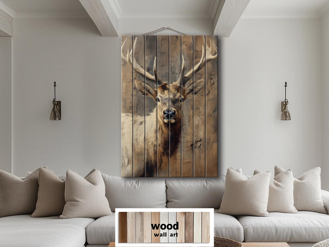 Elk Portrait Distressed Wood Wall Art