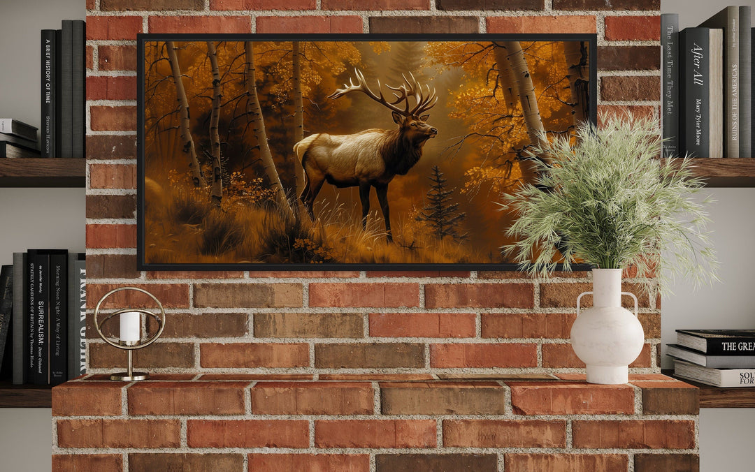 Elk in Autumn Forest Framed Canvas Wall Art