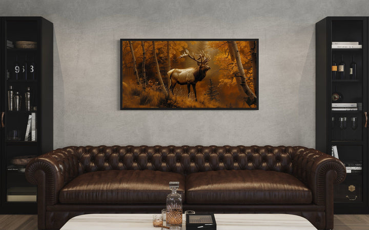 Elk in Autumn Forest Framed Canvas Wall Art