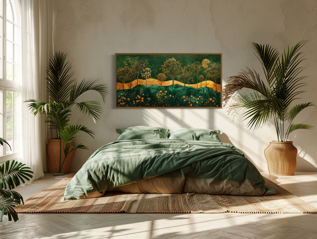 Emerald Green Gold Art Nouveau Trees Landscape Wall Art