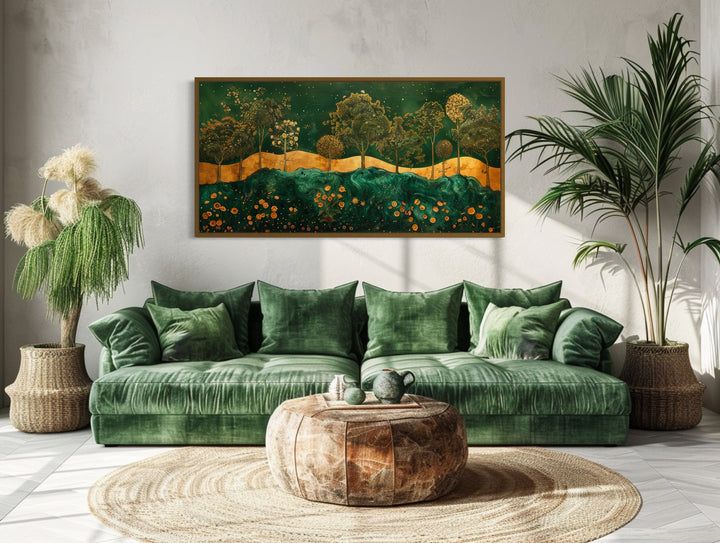 Emerald Green Gold Art Nouveau Trees Landscape Wall Art