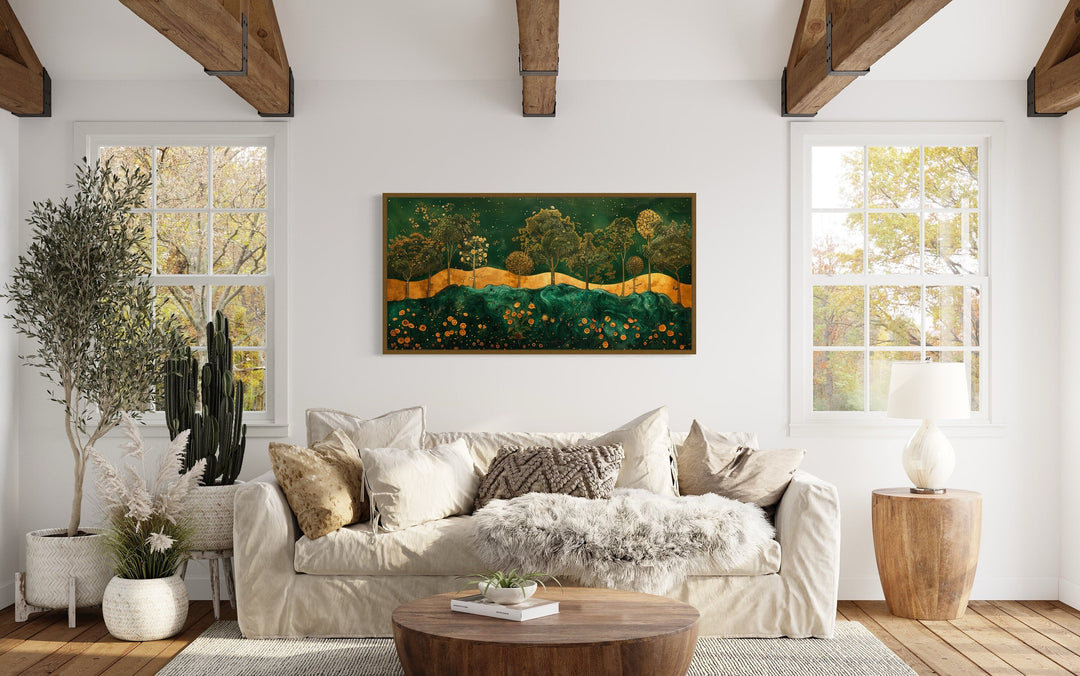 Emerald Green Gold Art Nouveau Trees Landscape Wall Art