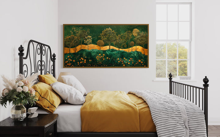 Emerald Green Gold Art Nouveau Trees Landscape Wall Art