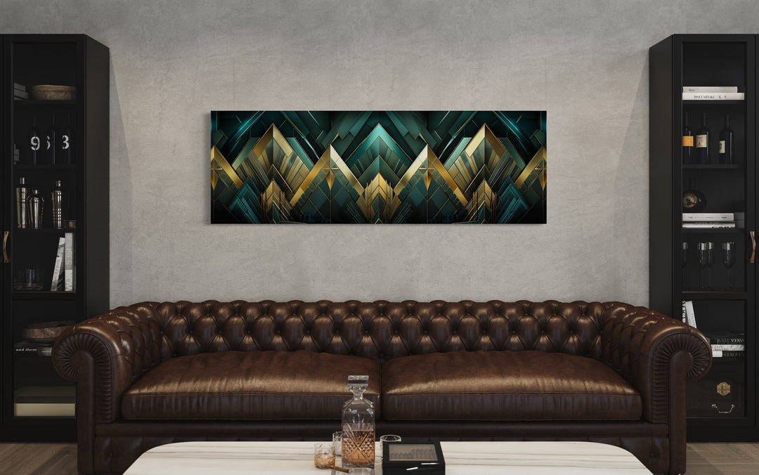 Emerald Green Gold Living Room Horizontal Art Deco Framed Canvas Wall Art