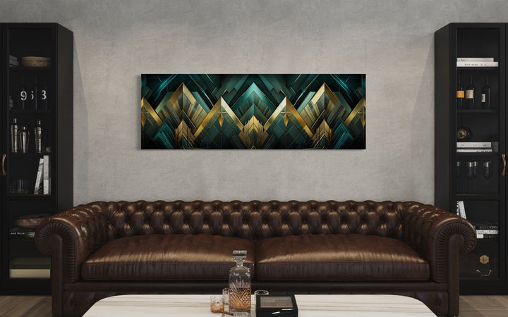 Emerald Green Gold Living Room Horizontal Art Deco Framed Canvas Wall Art