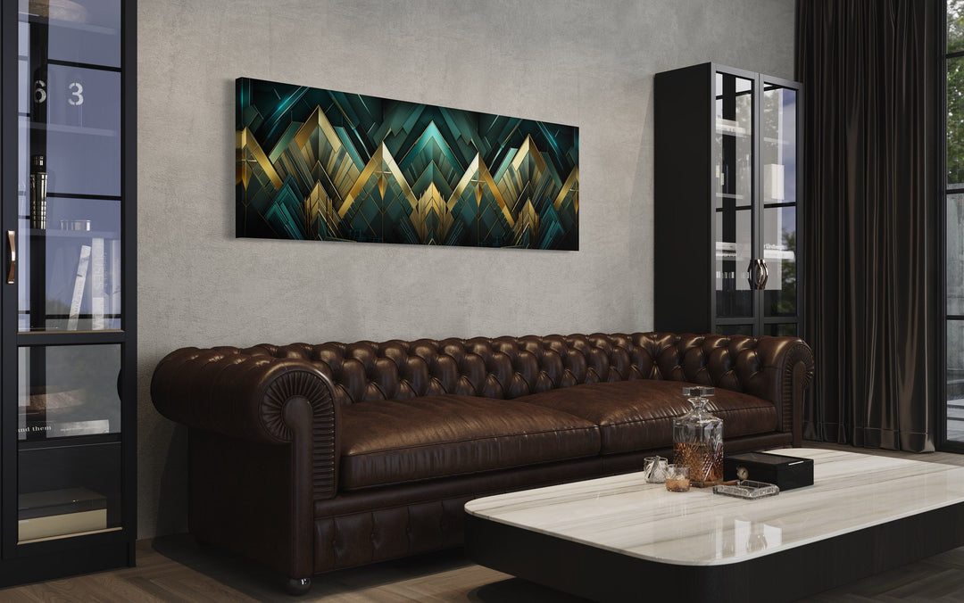 Emerald Green Gold Living Room Horizontal Art Deco Framed Canvas Wall Art