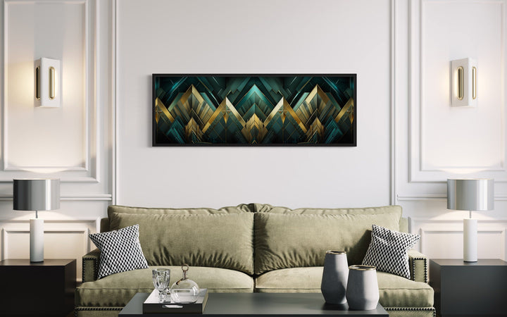 Emerald Green Gold Living Room Horizontal Art Deco Framed Canvas Wall Art