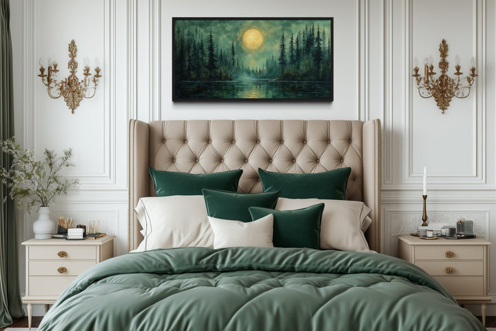 Emerald Green Lake, Forest Moon Vintage Framed Canvas Wall Art