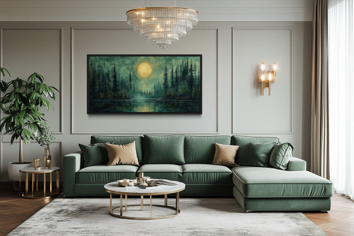 Emerald Green Lake, Forest Moon Vintage Framed Canvas Wall Art