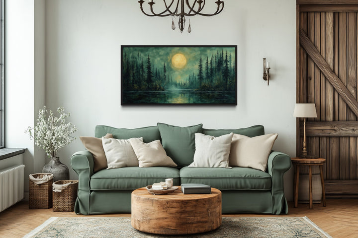 Emerald Green Lake, Forest Moon Vintage Framed Canvas Wall Art