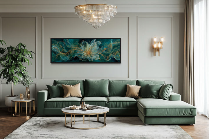 Emerald Green Living Room Minimalist Flower Long Horizontal Wall Art