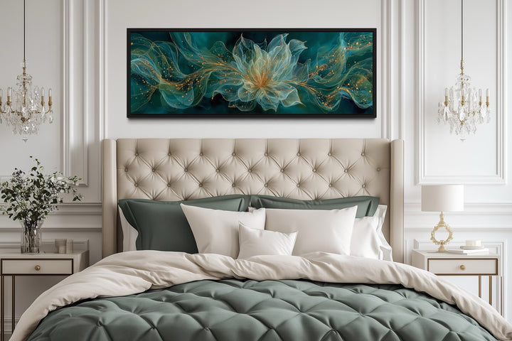 Emerald Green Living Room Minimalist Flower Long Horizontal Wall Art