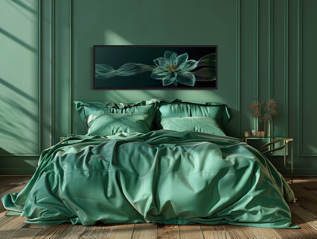 Emerald Green Living Room Minimalist Flower Long Horizontal Wall Art