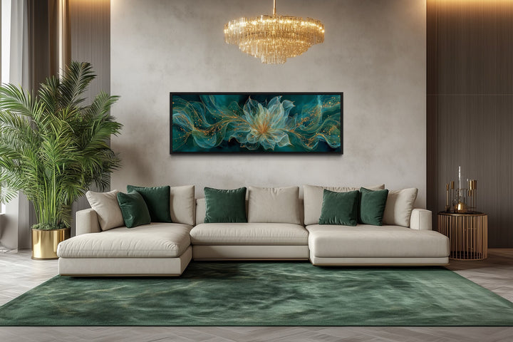 Emerald Green Living Room Minimalist Flower Long Horizontal Wall Art