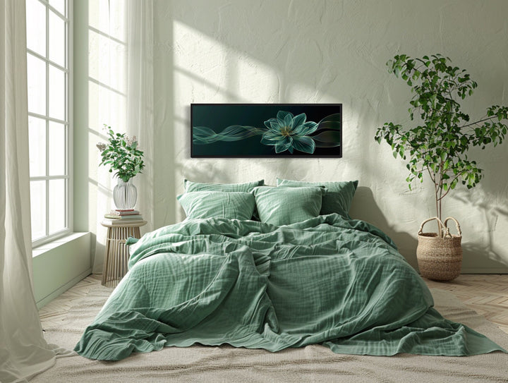 Emerald Green Living Room Minimalist Flower Long Horizontal Wall Art