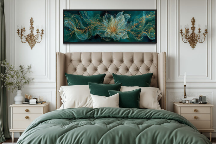 Emerald Green Living Room Minimalist Flower Long Horizontal Wall Art